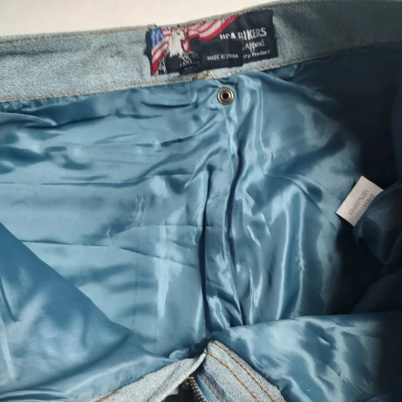 USA Bikers Dream Apparel Leather Blue Studded Pockets Boot Cut Pants Women's 14